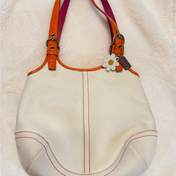 Coach Handbags - Coach White and Orange Shoulder Bag with Pink Accents